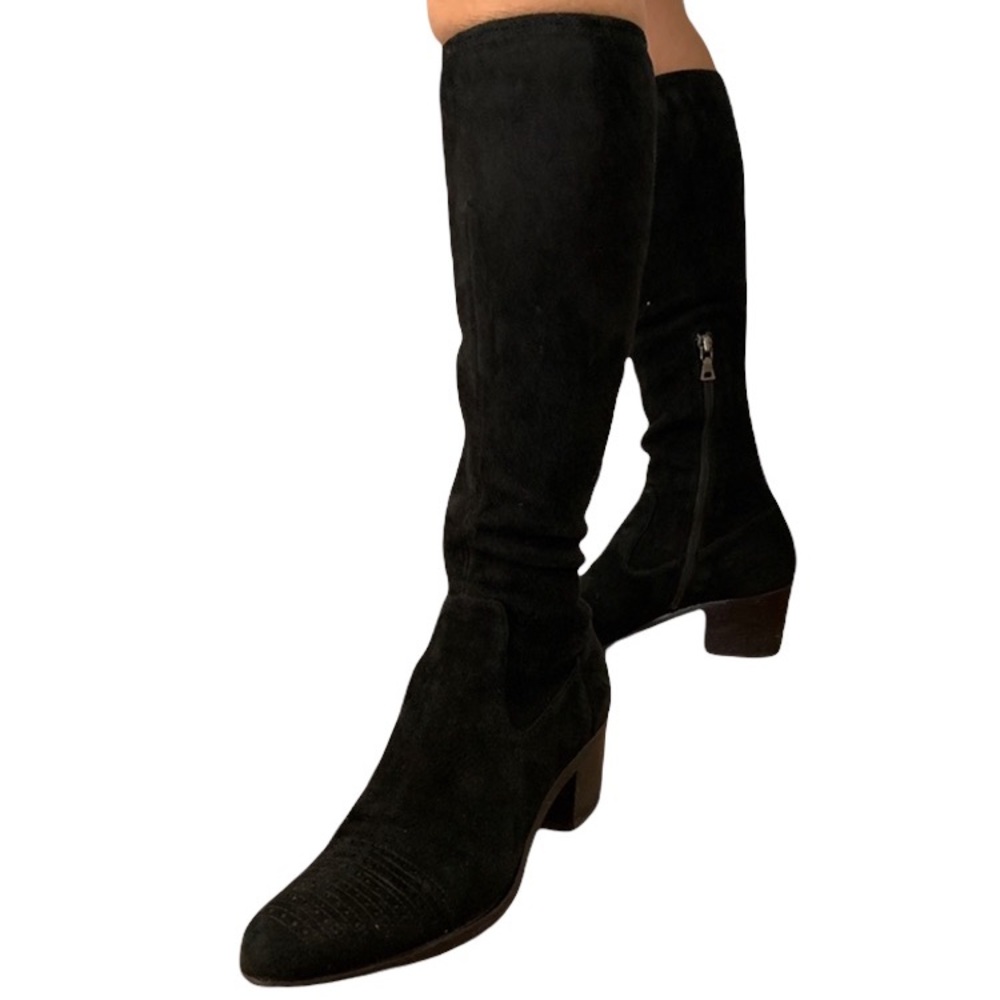 Prada black suede leather western boots